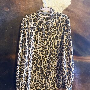 Marled Leopard Print Collared Shirt